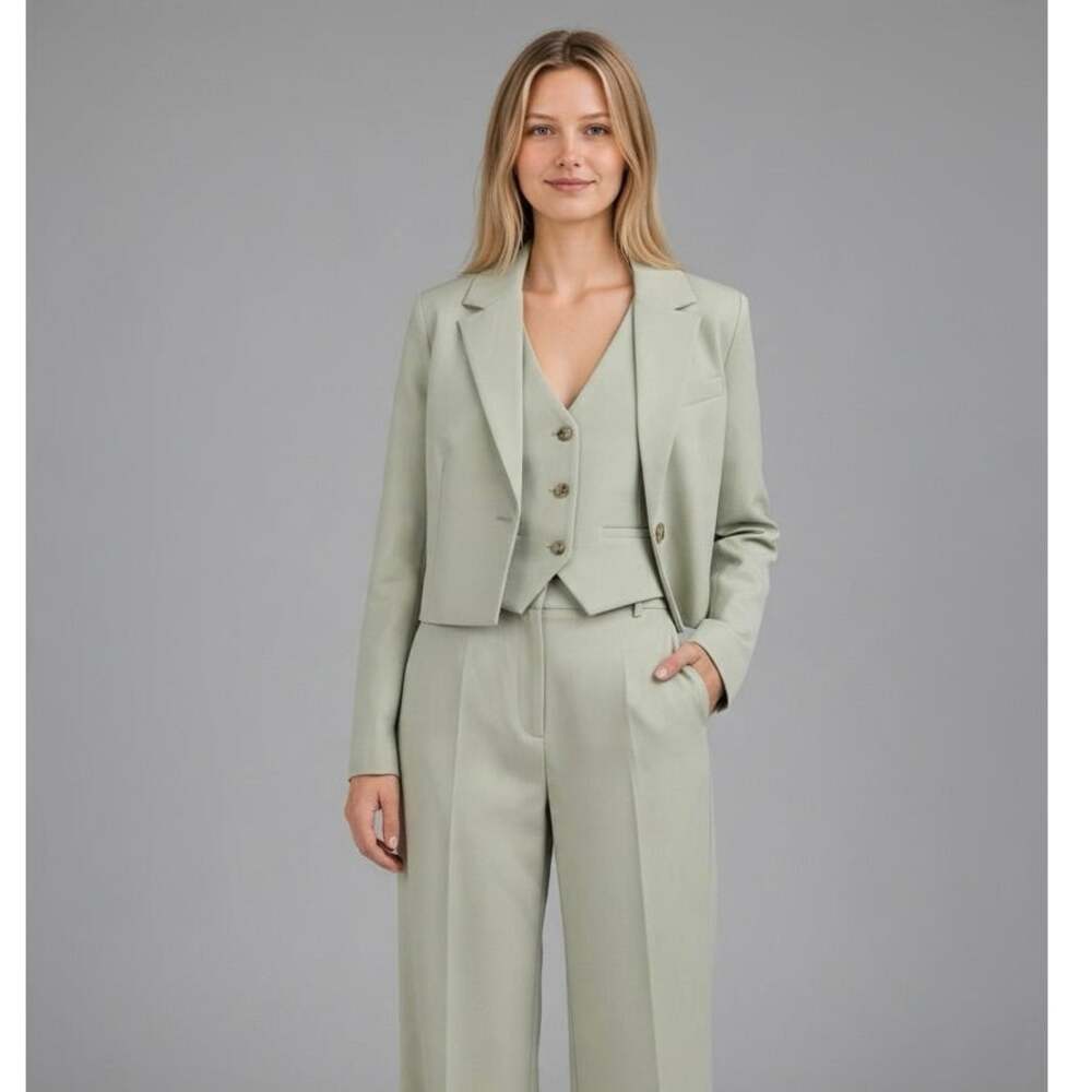 Avec Les Filles 3 Piece Jacket Blazer Vest Pant Set Soft Sage Green Sz S M READ